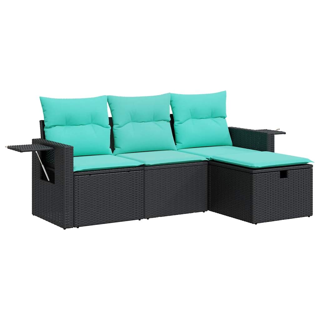 4-tlg. Garten-Sofagarnitur mit Kissen Schwarz Poly Rattan