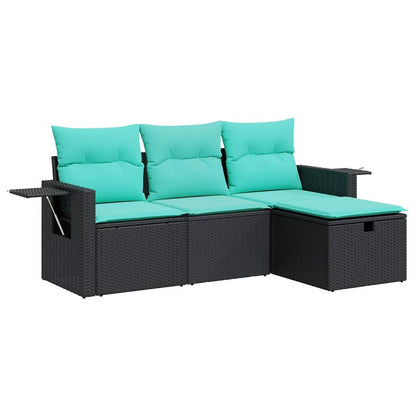4-tlg. Garten-Sofagarnitur mit Kissen Schwarz Poly Rattan