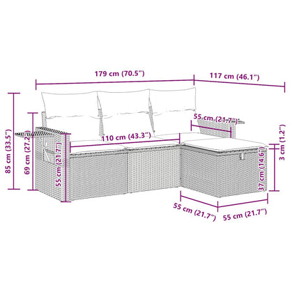4-tlg. Garten-Sofagarnitur mit Kissen Grau Poly Rattan