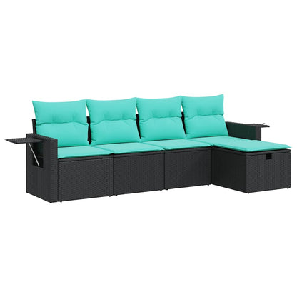5-tlg. Garten-Sofagarnitur mit Kissen Schwarz Poly Rattan