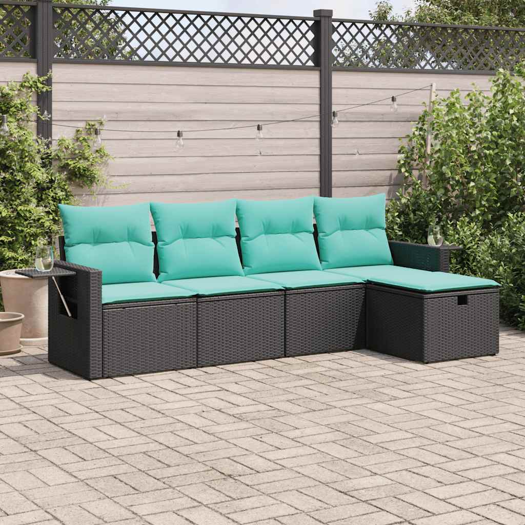 5-tlg. Garten-Sofagarnitur mit Kissen Schwarz Poly Rattan