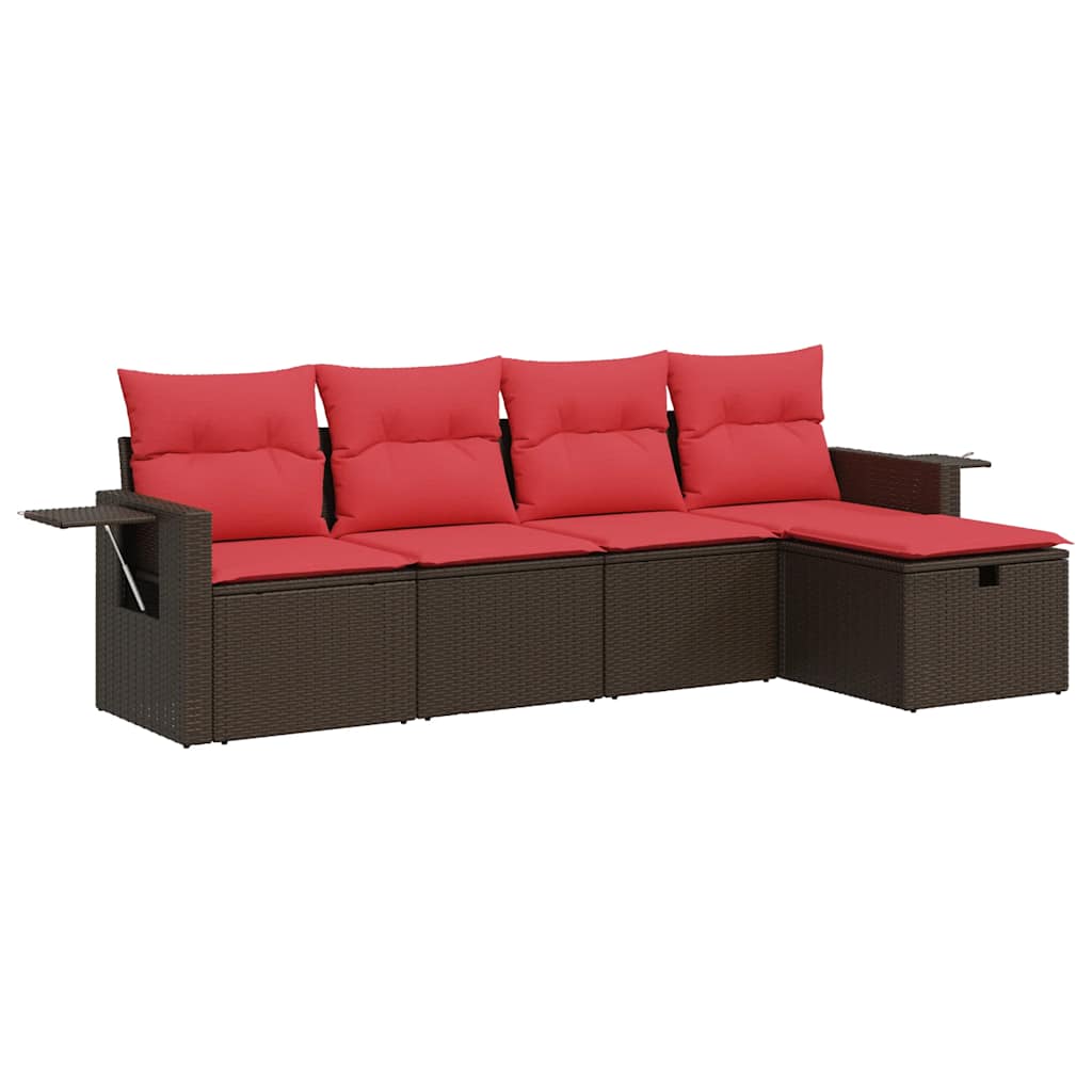 5-tlg. Garten-Sofagarnitur mit Kissen Braun Poly Rattan