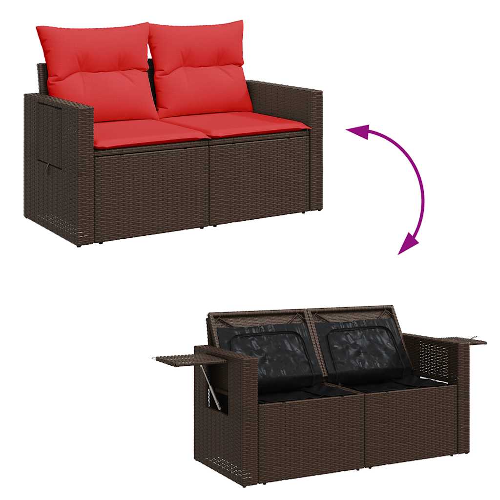 5-tlg. Garten-Sofagarnitur mit Kissen Braun Poly Rattan