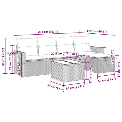 6-tlg. Garten-Sofagarnitur mit Kissen Schwarz Poly Rattan