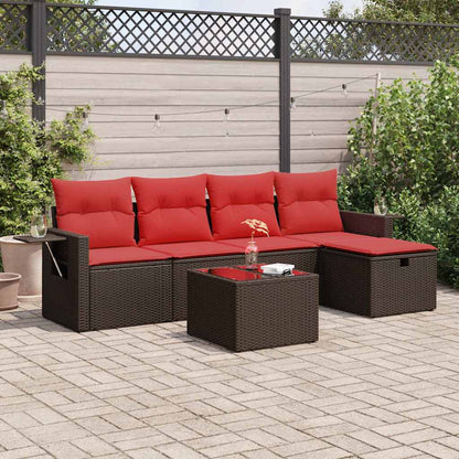 6-tlg. Garten-Sofagarnitur mit Kissen Braun Poly Rattan