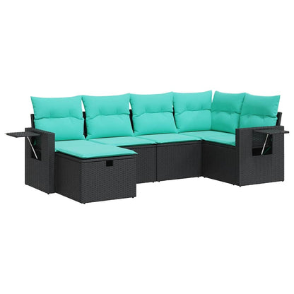 6-tlg. Garten-Sofagarnitur mit Kissen Schwarz Poly Rattan