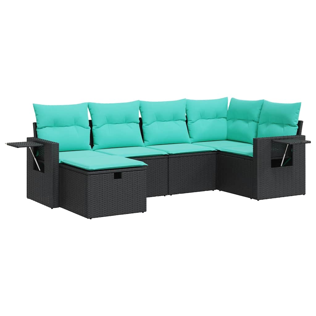 6-tlg. Garten-Sofagarnitur mit Kissen Schwarz Poly Rattan