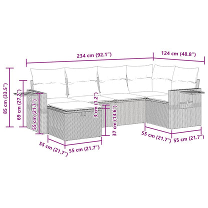 6-tlg. Garten-Sofagarnitur mit Kissen Schwarz Poly Rattan