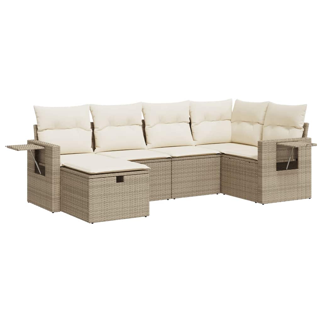 6-tlg. Garten-Sofagarnitur mit Kissen Beige Poly Rattan