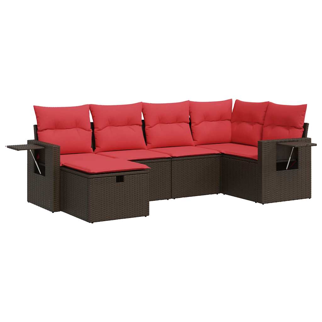 6-tlg. Garten-Sofagarnitur mit Kissen Braun Poly Rattan