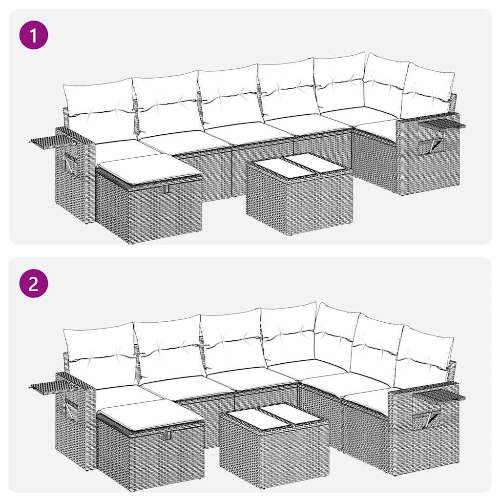 8-tlg. Garten-Sofagarnitur mit Kissen Braun Poly Rattan
