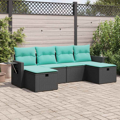 6-tlg. Garten-Sofagarnitur mit Kissen Schwarz Poly Rattan