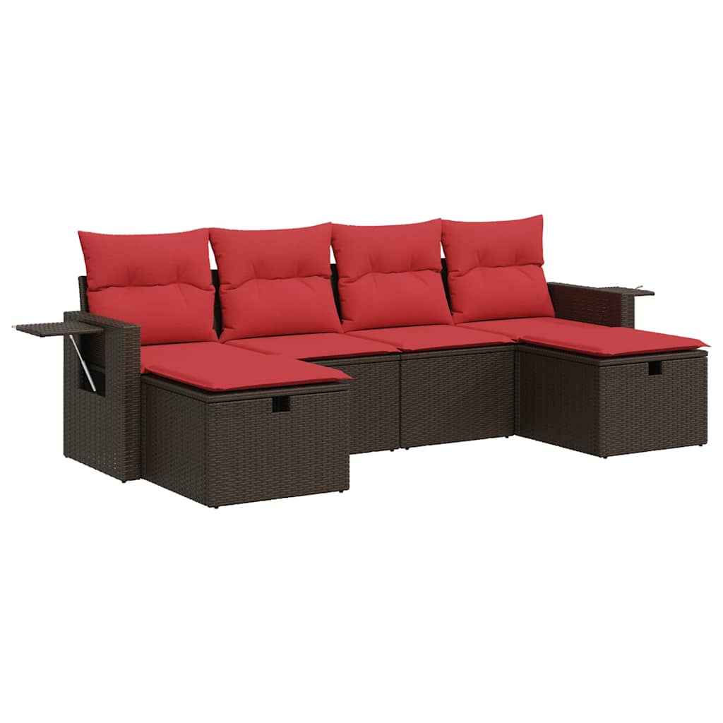 6-tlg. Garten-Sofagarnitur mit Kissen Braun Poly Rattan