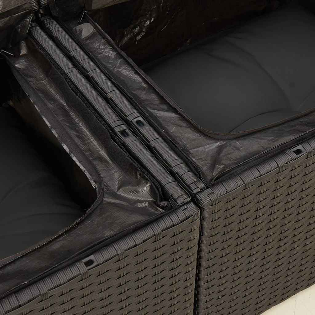 9-tlg. Garten-Sofagarnitur mit Kissen Schwarz Poly Rattan