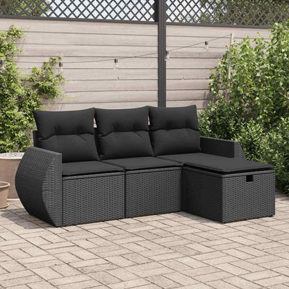4-tlg. Garten-Sofagarnitur mit Kissen Schwarz Poly Rattan
