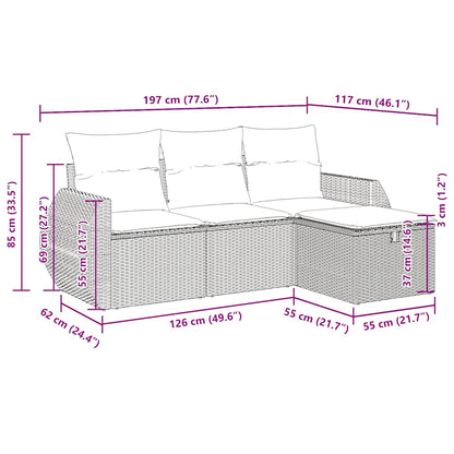 4-tlg. Garten-Sofagarnitur mit Kissen Schwarz Poly Rattan