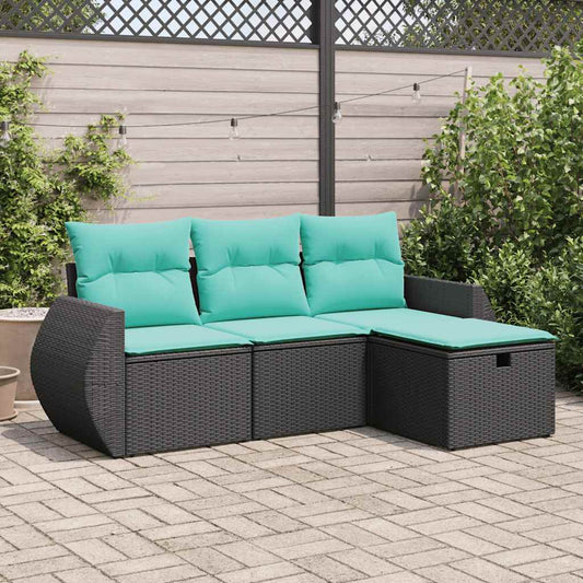 4-tlg. Garten-Sofagarnitur mit Kissen Schwarz Poly Rattan