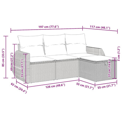 4-tlg. Garten-Sofagarnitur mit Kissen Grau Poly Rattan