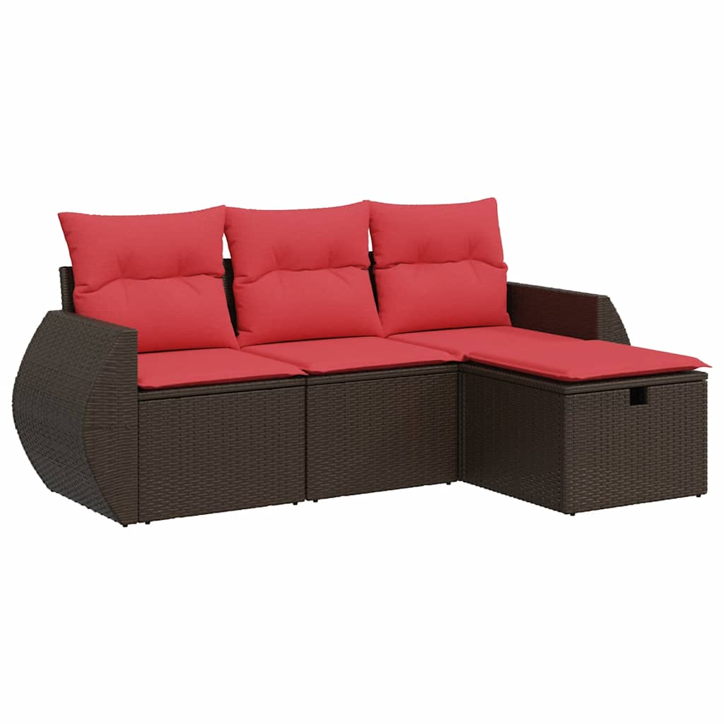 4-tlg. Garten-Sofagarnitur mit Kissen Braun Poly Rattan