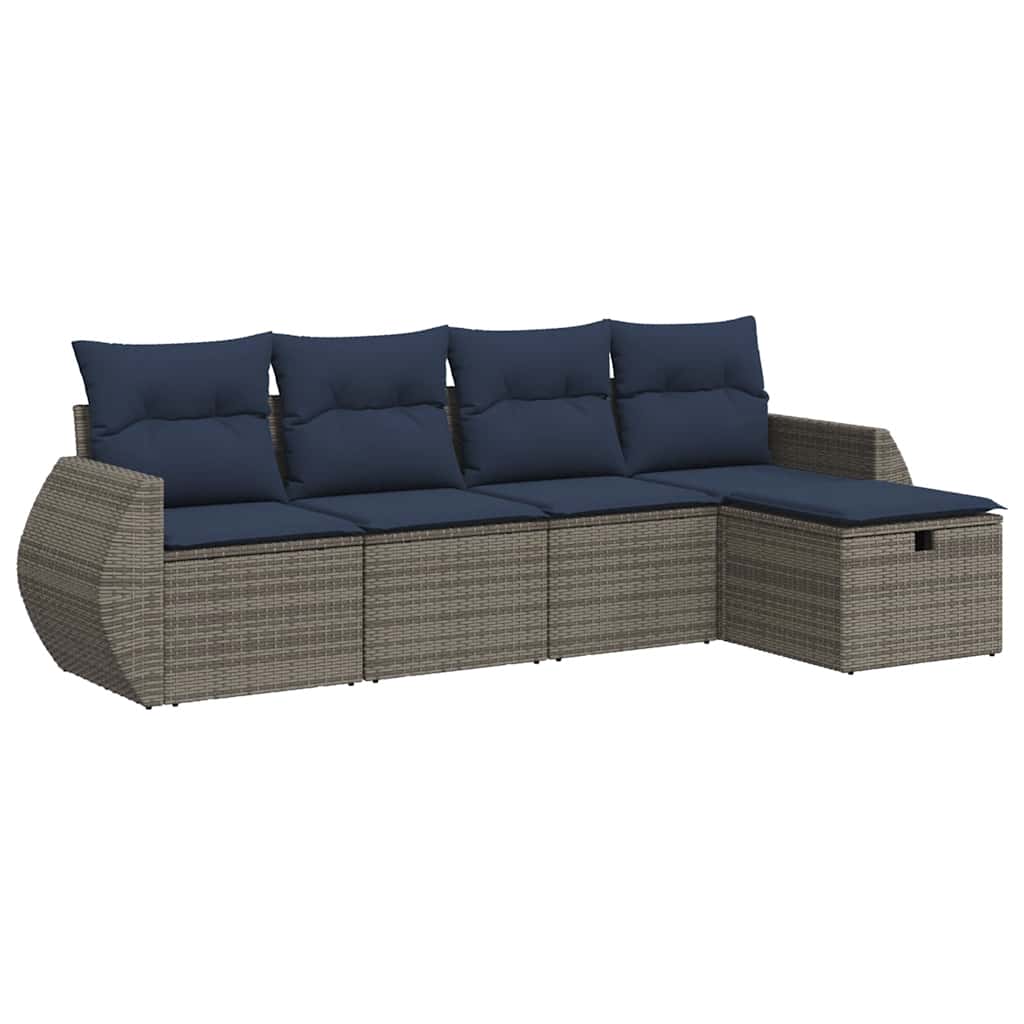 5-tlg. Garten-Sofagarnitur mit Kissen Grau Poly Rattan