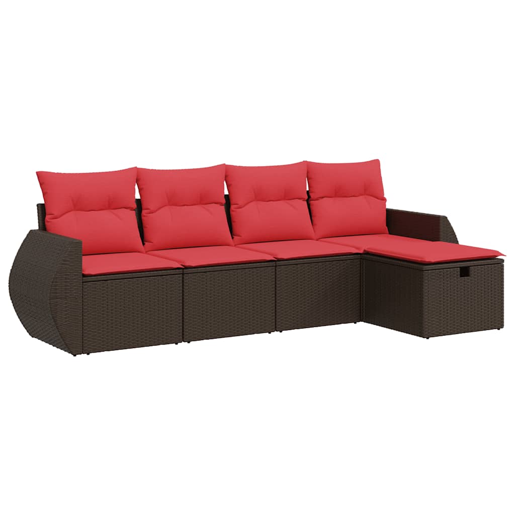 5-tlg. Garten-Sofagarnitur mit Kissen Braun Poly Rattan