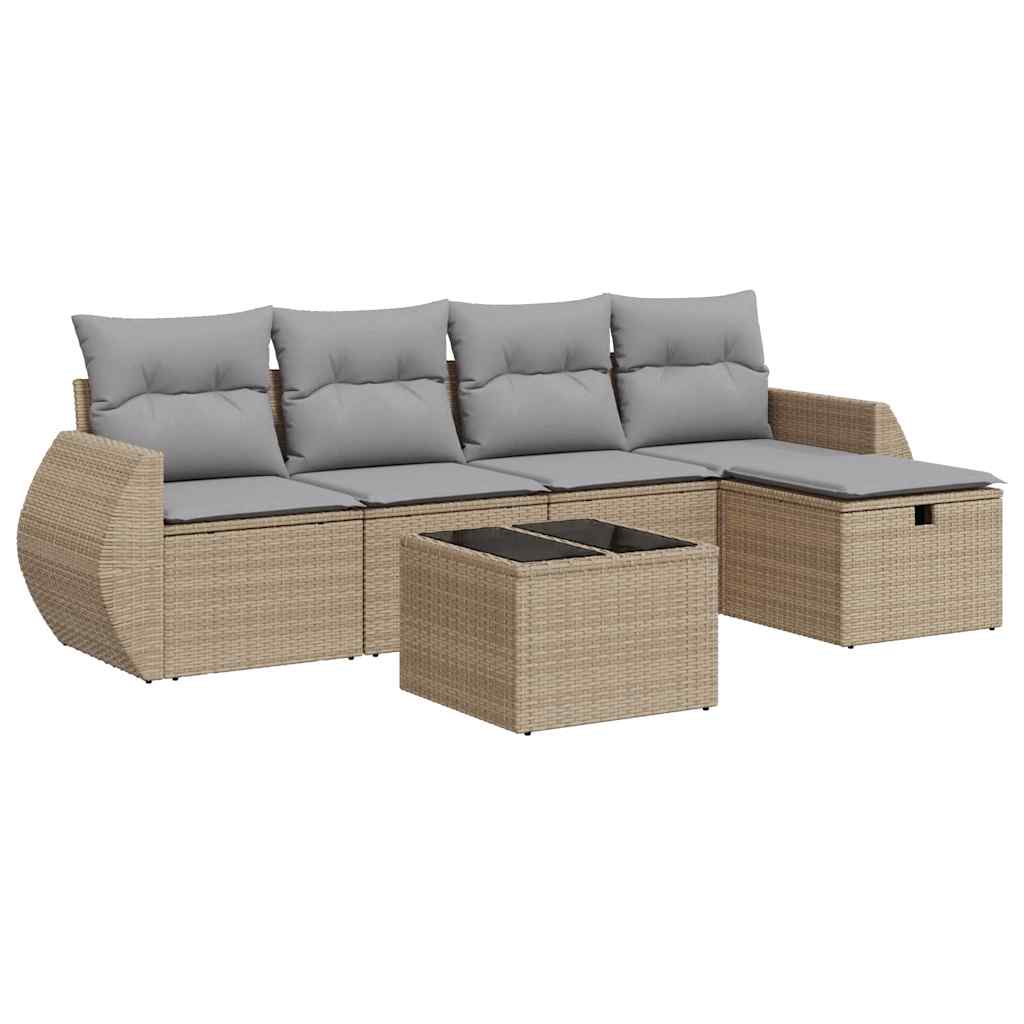 6-tlg. Garten-Sofagarnitur mit Kissen Beige Poly Rattan