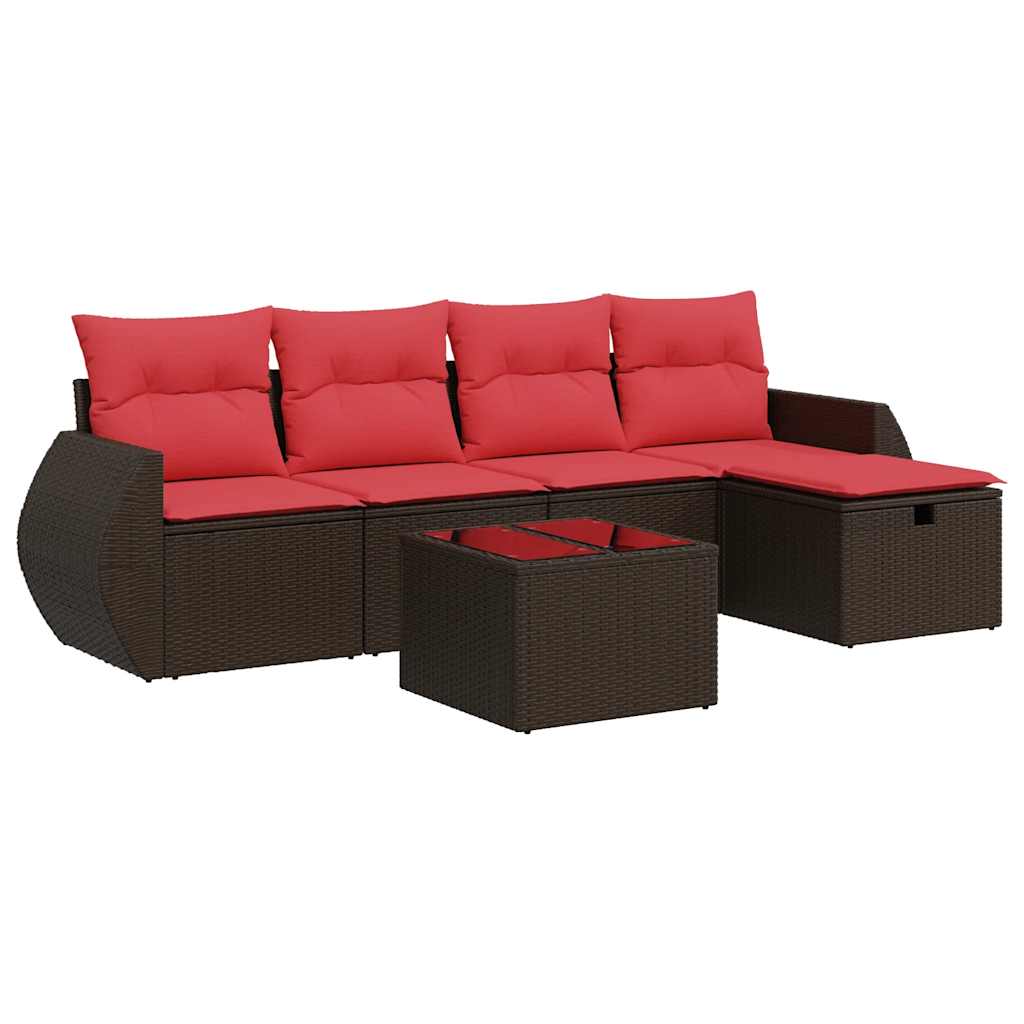 6-tlg. Garten-Sofagarnitur mit Kissen Braun Poly Rattan