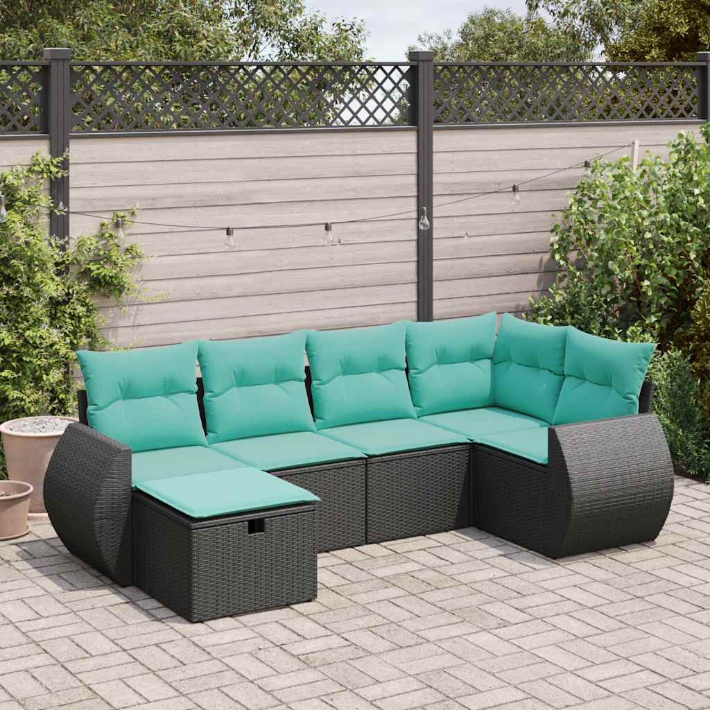 6-tlg. Garten-Sofagarnitur mit Kissen Schwarz Poly Rattan