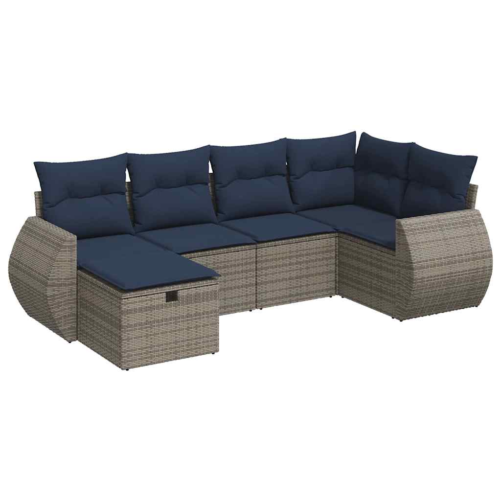 6-tlg. Garten-Sofagarnitur mit Kissen Grau Poly Rattan