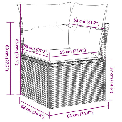 7-tlg. Garten-Sofagarnitur mit Kissen Grau Poly Rattan