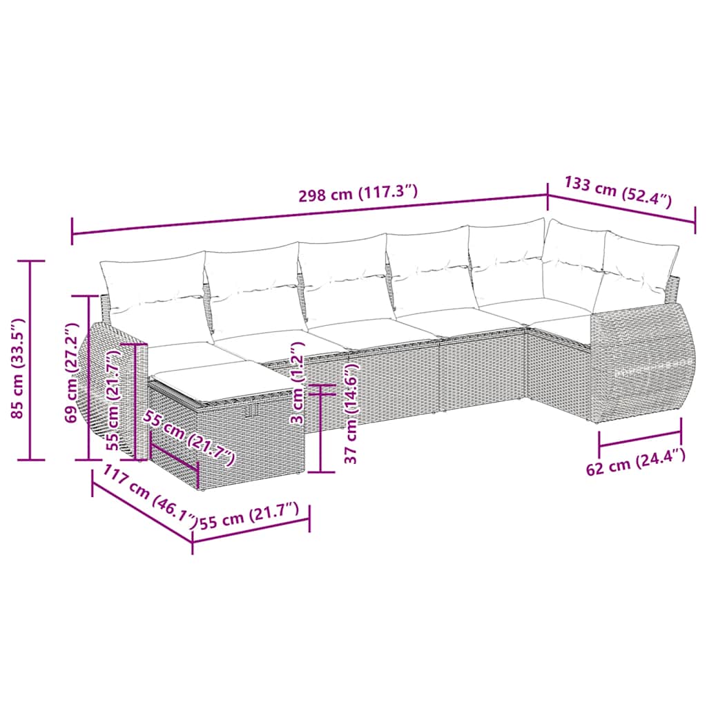 7-tlg. Garten-Sofagarnitur mit Kissen Braun Poly Rattan