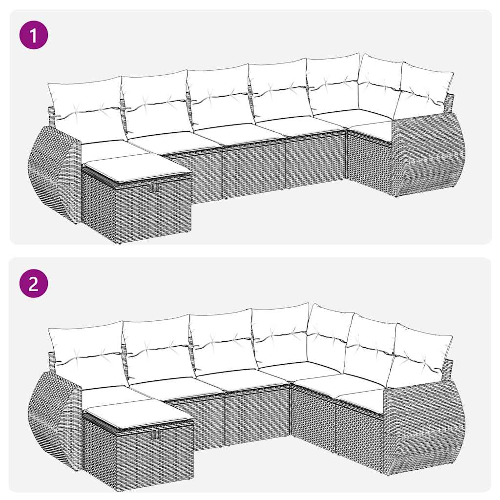 7-tlg. Garten-Sofagarnitur mit Kissen Braun Poly Rattan