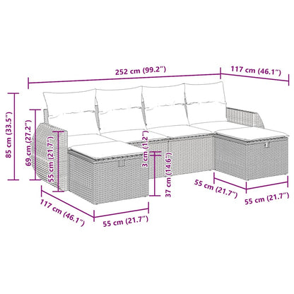 6-tlg. Garten-Sofagarnitur mit Kissen Schwarz Poly Rattan