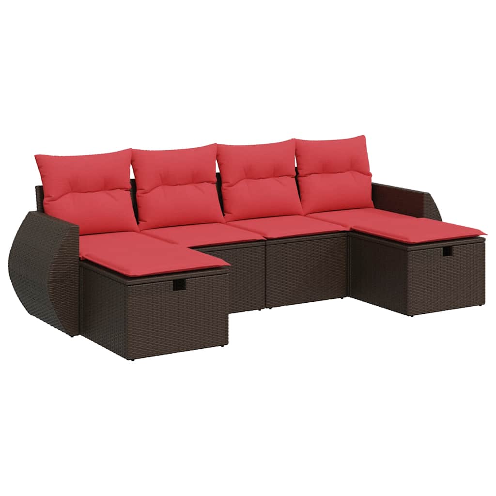6-tlg. Garten-Sofagarnitur mit Kissen Braun Poly Rattan