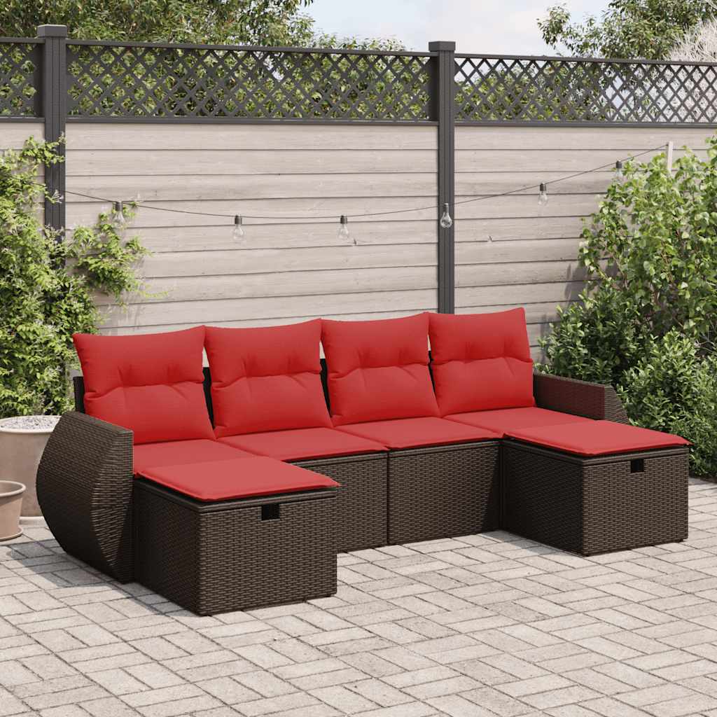6-tlg. Garten-Sofagarnitur mit Kissen Braun Poly Rattan