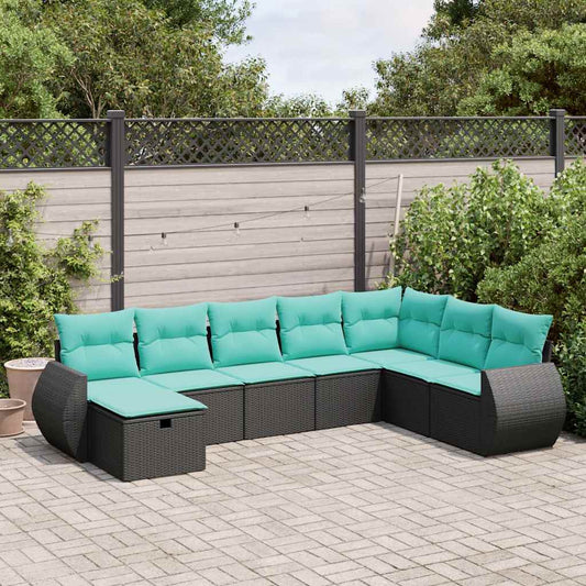 8-tlg. Garten-Sofagarnitur mit Kissen Schwarz Poly Rattan