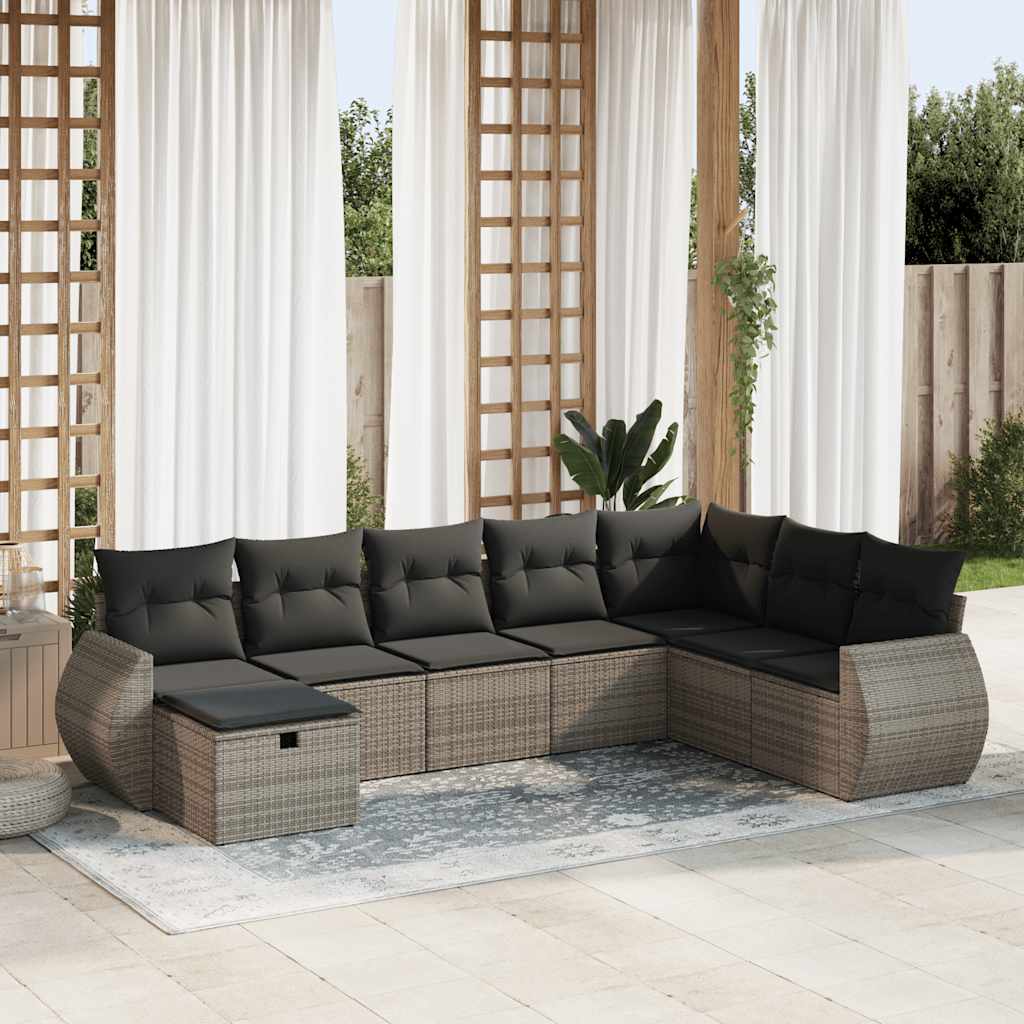 8-tlg. Garten-Sofagarnitur mit Kissen Grau Poly Rattan