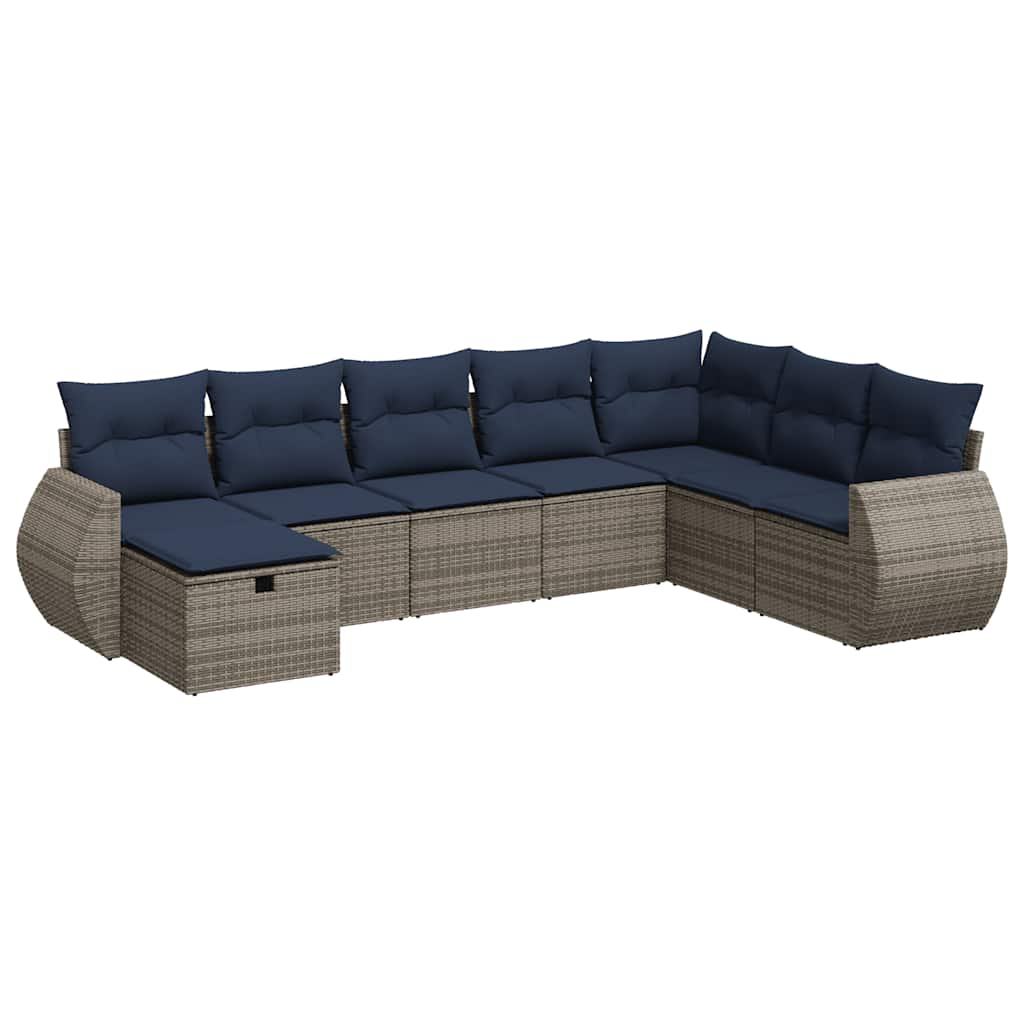 8-tlg. Garten-Sofagarnitur mit Kissen Grau Poly Rattan