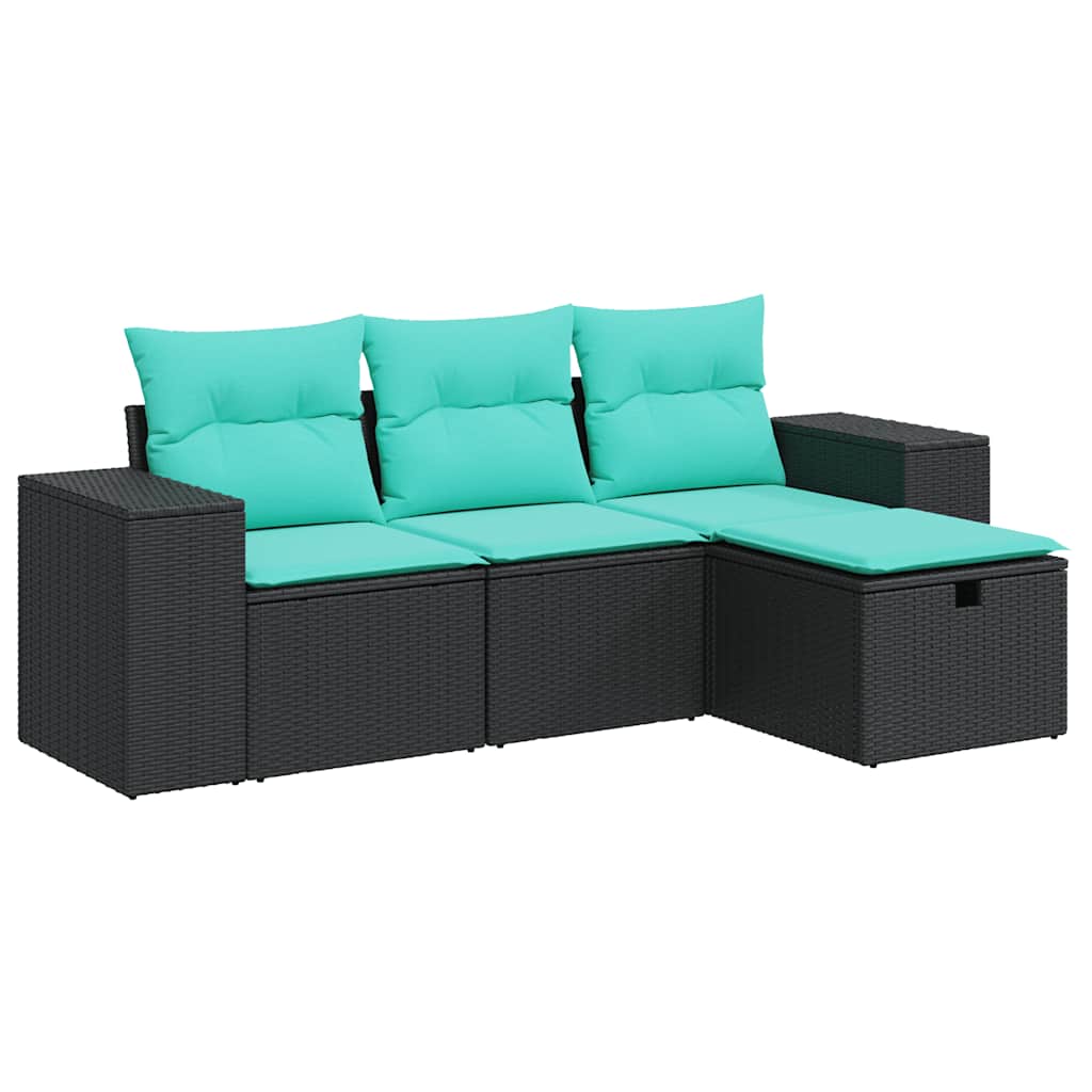 4-tlg. Garten-Sofagarnitur mit Kissen Schwarz Poly Rattan