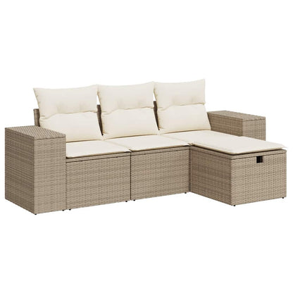 4-tlg. Garten-Sofagarnitur mit Kissen Beige Poly Rattan