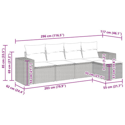 5-tlg. Garten-Sofagarnitur mit Kissen Schwarz Poly Rattan