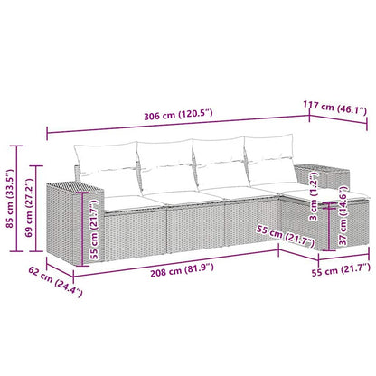 5-tlg. Garten-Sofagarnitur mit Kissen Grau Poly Rattan