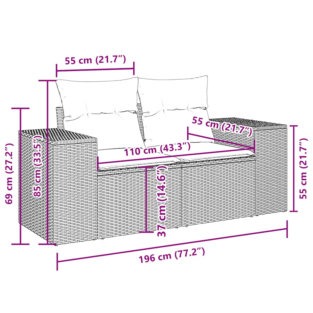 5-tlg. Garten-Sofagarnitur mit Kissen Grau Poly Rattan