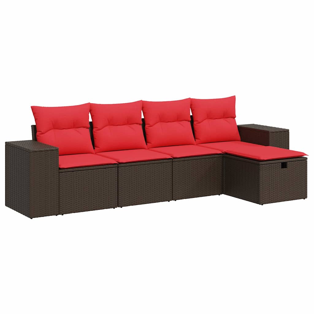 5-tlg. Garten-Sofagarnitur mit Kissen Braun Poly Rattan