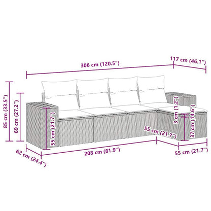 5-tlg. Garten-Sofagarnitur mit Kissen Braun Poly Rattan