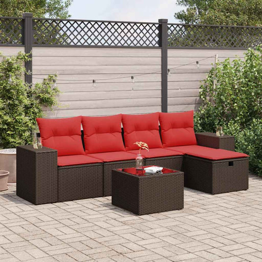 6-tlg. Garten-Sofagarnitur mit Kissen Braun Poly Rattan