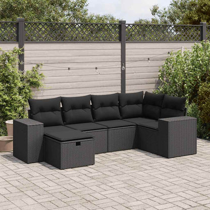 6-tlg. Garten-Sofagarnitur mit Kissen Schwarz Poly Rattan