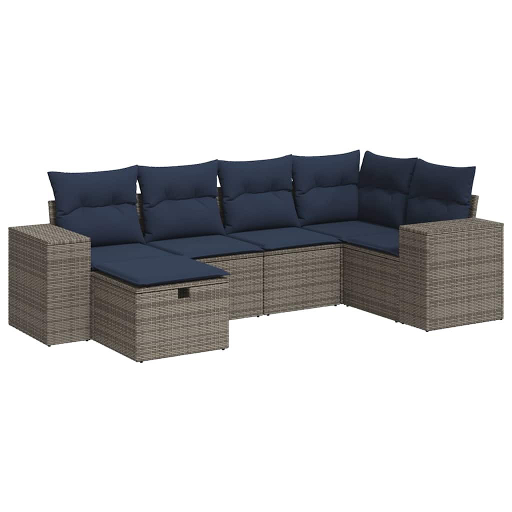 6-tlg. Garten-Sofagarnitur mit Kissen Grau Poly Rattan