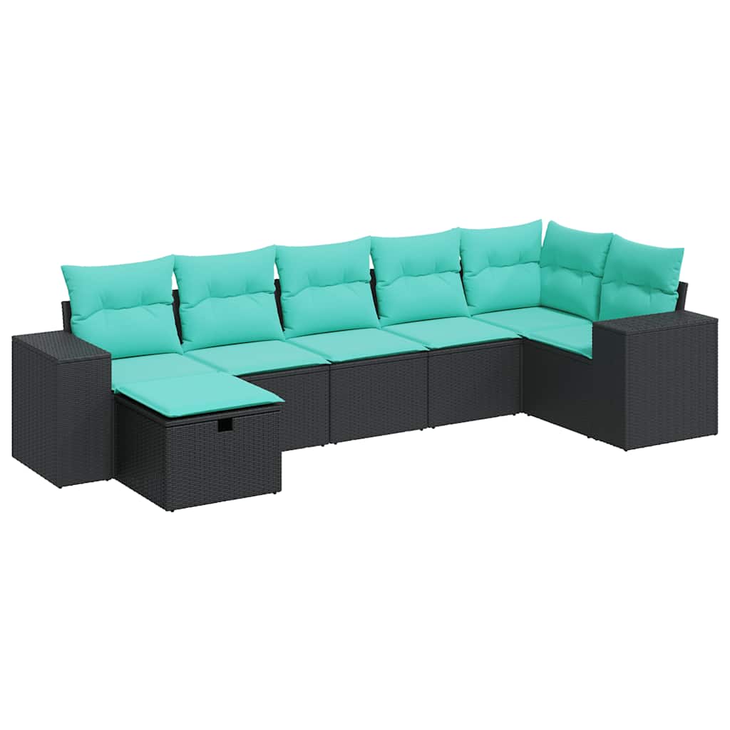 7-tlg. Garten-Sofagarnitur mit Kissen Schwarz Poly Rattan