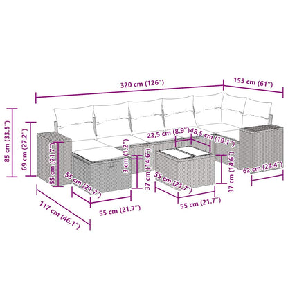 8-tlg. Garten-Sofagarnitur mit Kissen Schwarz Poly Rattan